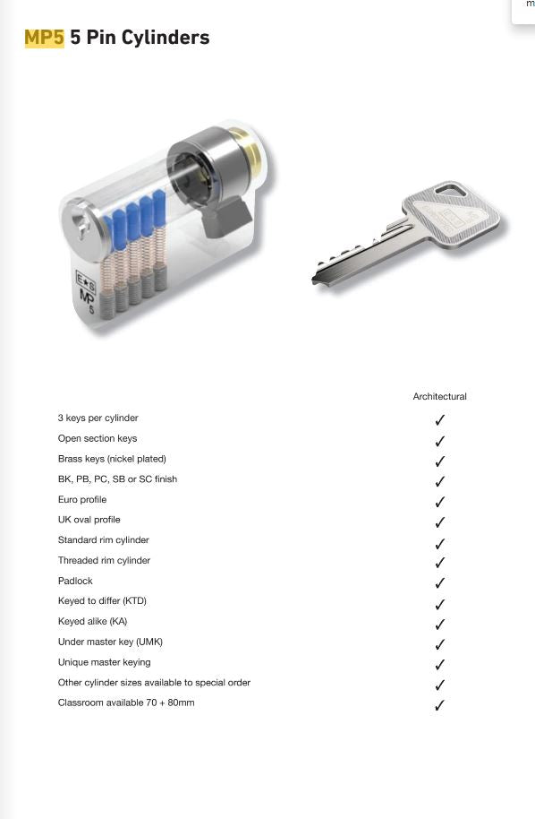 Eurospec M5 5 Pin Standard Cylinder Satin Chrome Key & Turn