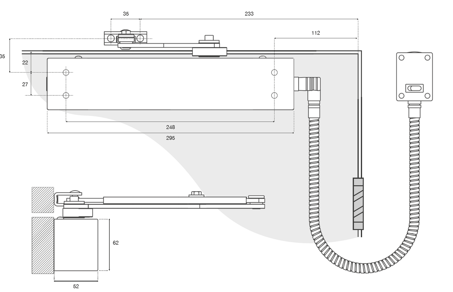 Union CE4F-E Electromagnetic Door Closer CE Closer EN4 Hold Open & Free Swing Option