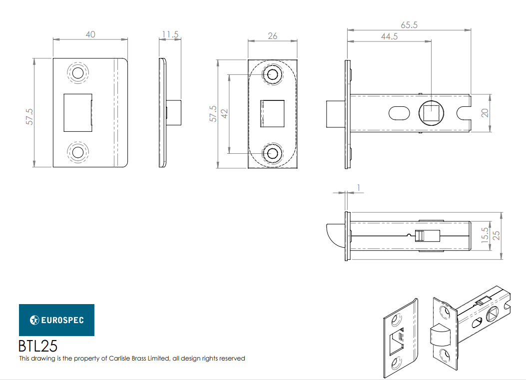 Eurospec Easi T BTL2 2.5" Tubular Latch CE Certified - Finishes Range