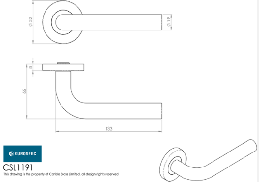 Eurospec Steelworx CSL1191 Straight Grade304 Stainless Steel Lever On Rose