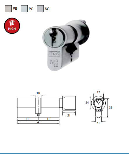 Eurospec 10 Pin Satin Chrome Master Keyed Key & Turn Classroom Cylinder