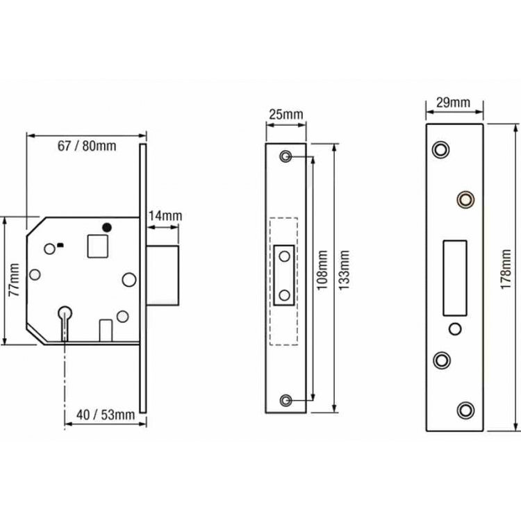 Union(Chubb) 3G115 BS 5 Lever Mortice Deadlock c/w Box Keep