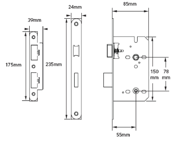 Eurospec DLE7855 55mm DIN WC Lock Case Square Forend CE Certified