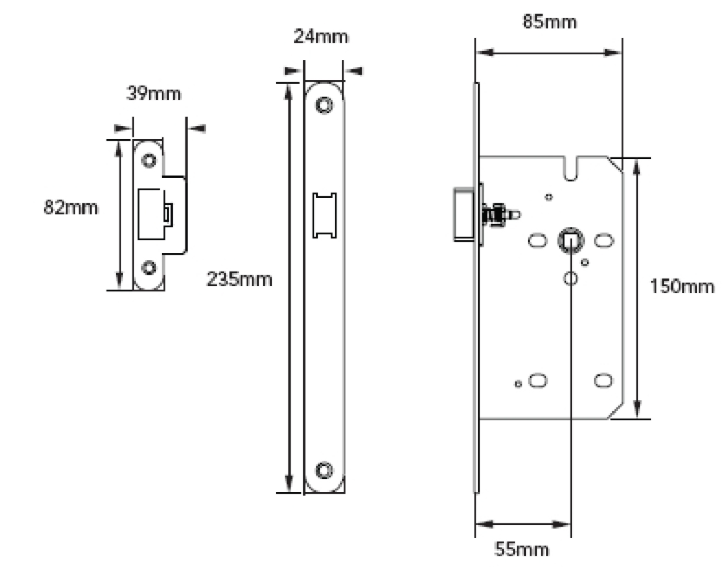 Eurospec DLE0055L 55mm DIN Latch Case Square Forend CE Certified