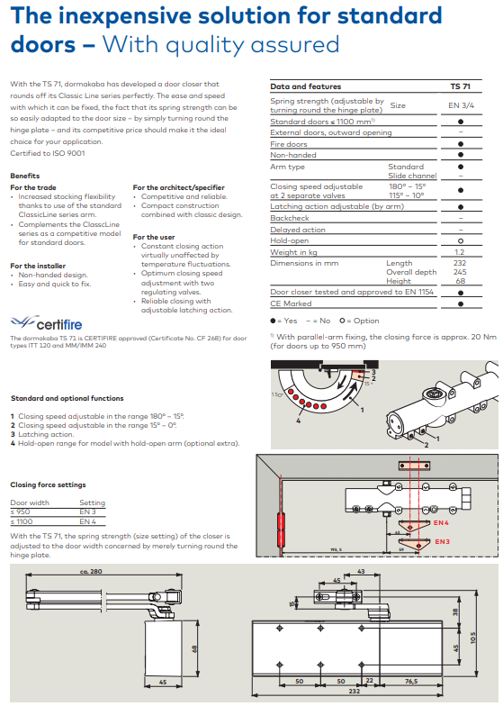 Dorma TS71 Door CE Closer EN3,4 EN 1154