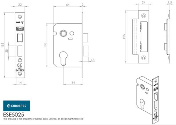 Eurospec ESE5015 Easi T Euro Profile Sashlock 64mm CE Certified