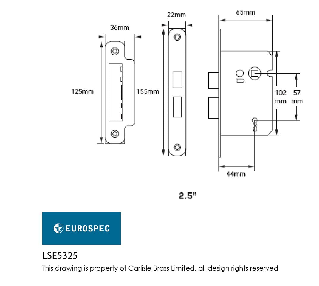 Eurospec LSE5225/NP/R Easi T Radius 2 Lever Sashlock 64mm CE Certified