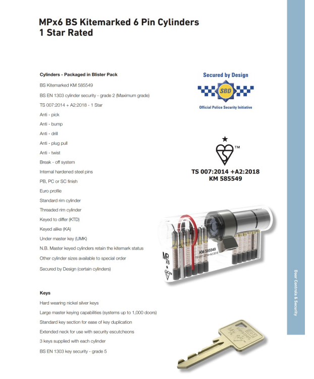 Eurospec MPX6 6 Pin Anti Snap Security Cylinder Satin Chrome Half Cylinder