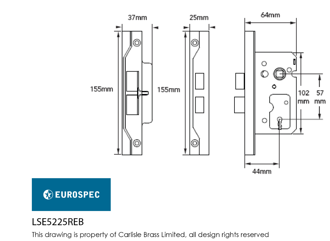 Eurospec Easi T 2 Lever Rebated Sashlock 64mm Square Forend CE Certified