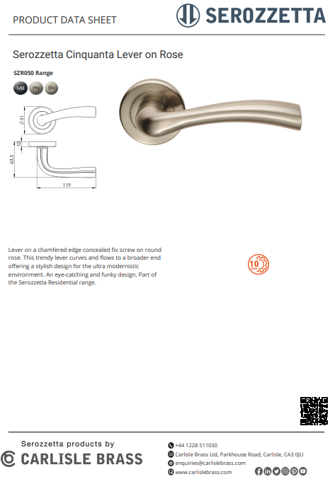 Carlisle Serozetta SZR050 Cinquanta Lever On Rose