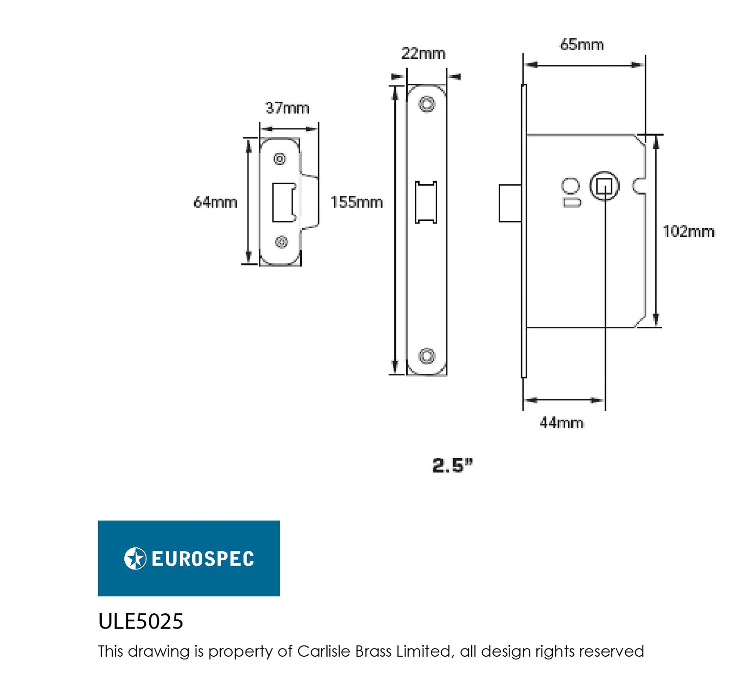 Eurospec ULE5025/RB Easi T Radius Upright Latch 64mm CE Certified