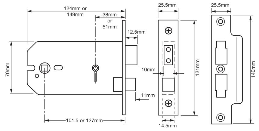 Union 2026 5" Horizontal Mortice Bathroom Lock