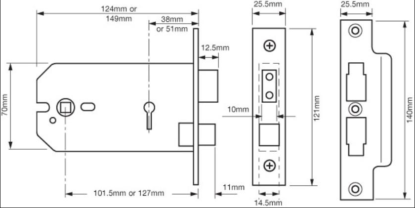 Union 2077 5" Horizontal Mortice 3 Lever Sashlock