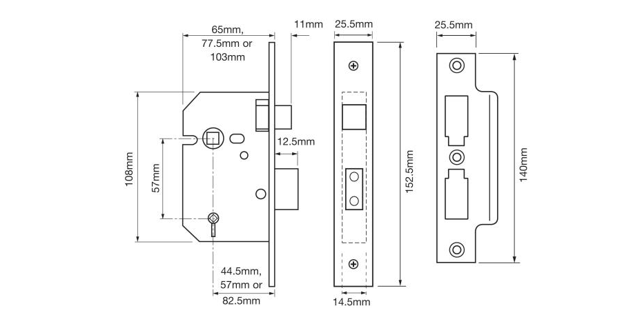 Union 2226 4" Mortice Bathroom Lock