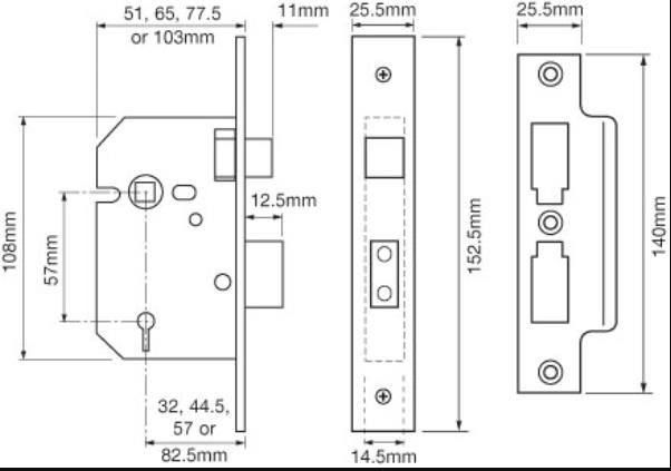 Union 2277 4" Mortice 3 Lever Sashlock